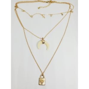 3 Pack Multilayer Horn & Padlock Necklace